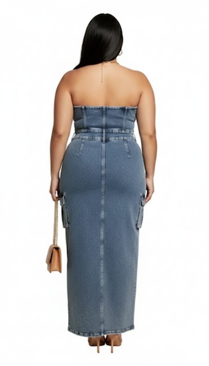 Blue Sofia Strapless Cargo Maxi Dress