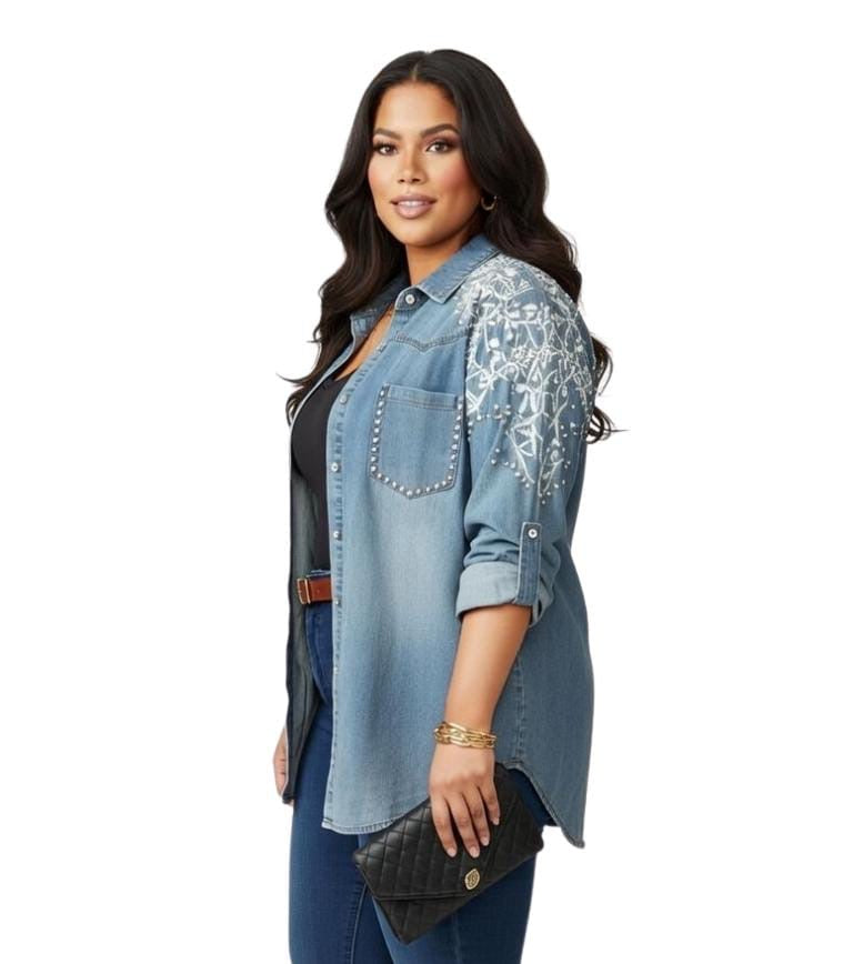 Blue Sienna Plus Size Embroidered Denim Jacket&nbsp;