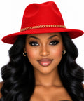 Red Bridget Gold Chain Fedora Hat
