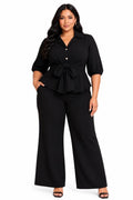 Black Zara Tie-Front Peplum Top &amp; Wide-Leg Pants Set