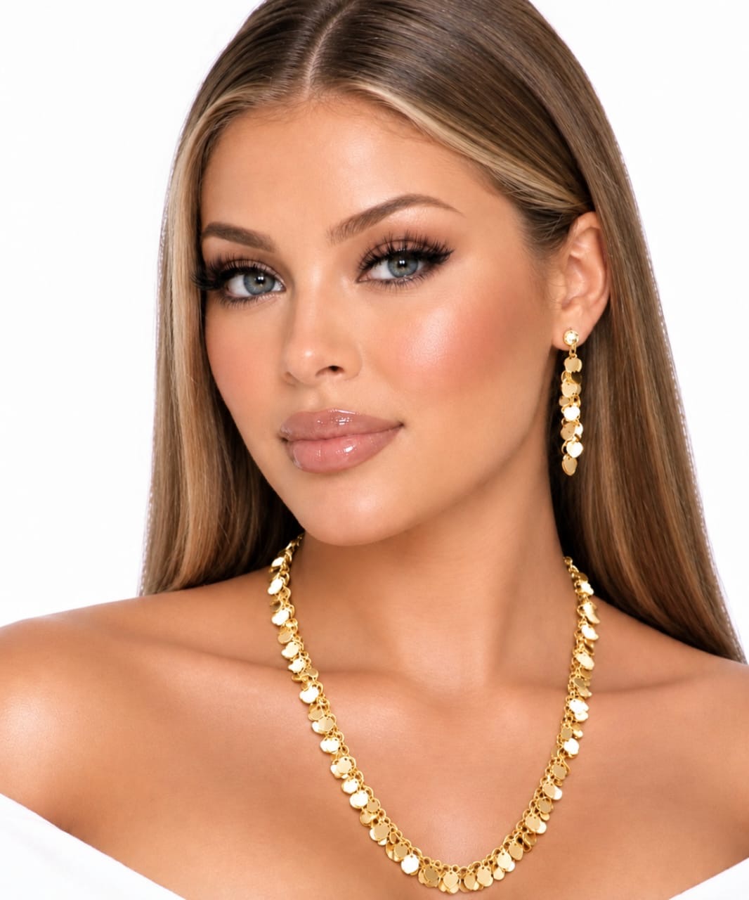 Gold June Heart Charm Necklace &amp; Earrings Set