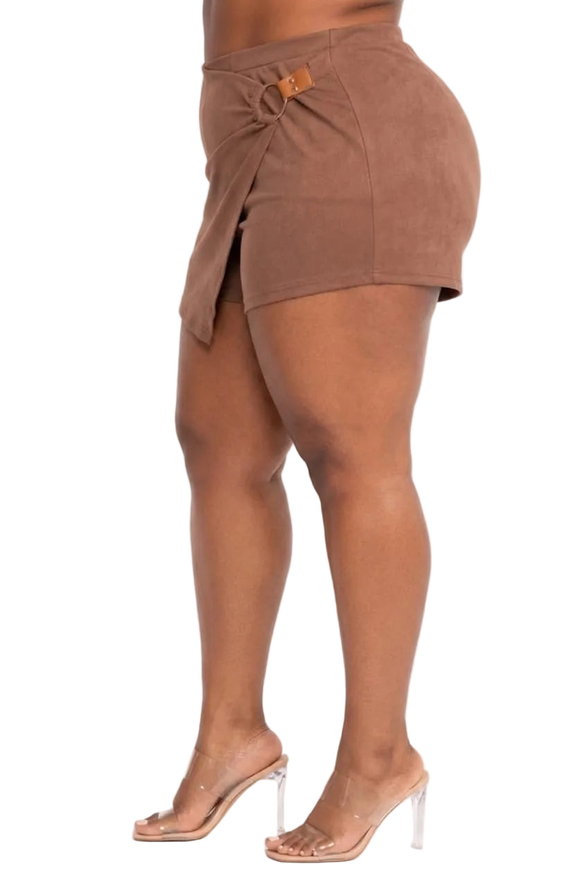 Mocha Lila Plus Size O-Ring Wrap Skort