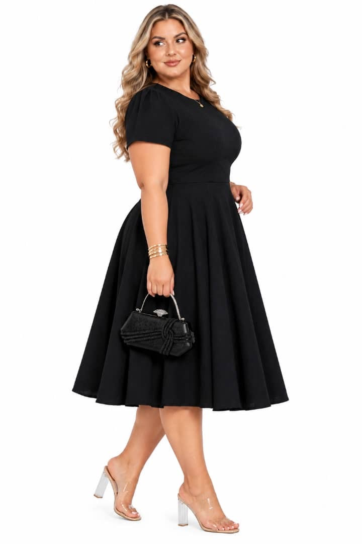 Black Nora Fit-and-Flare Midi Dress
