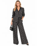 Black Sloane Polka Dot Shirt &amp; Wide-Leg Pants Set