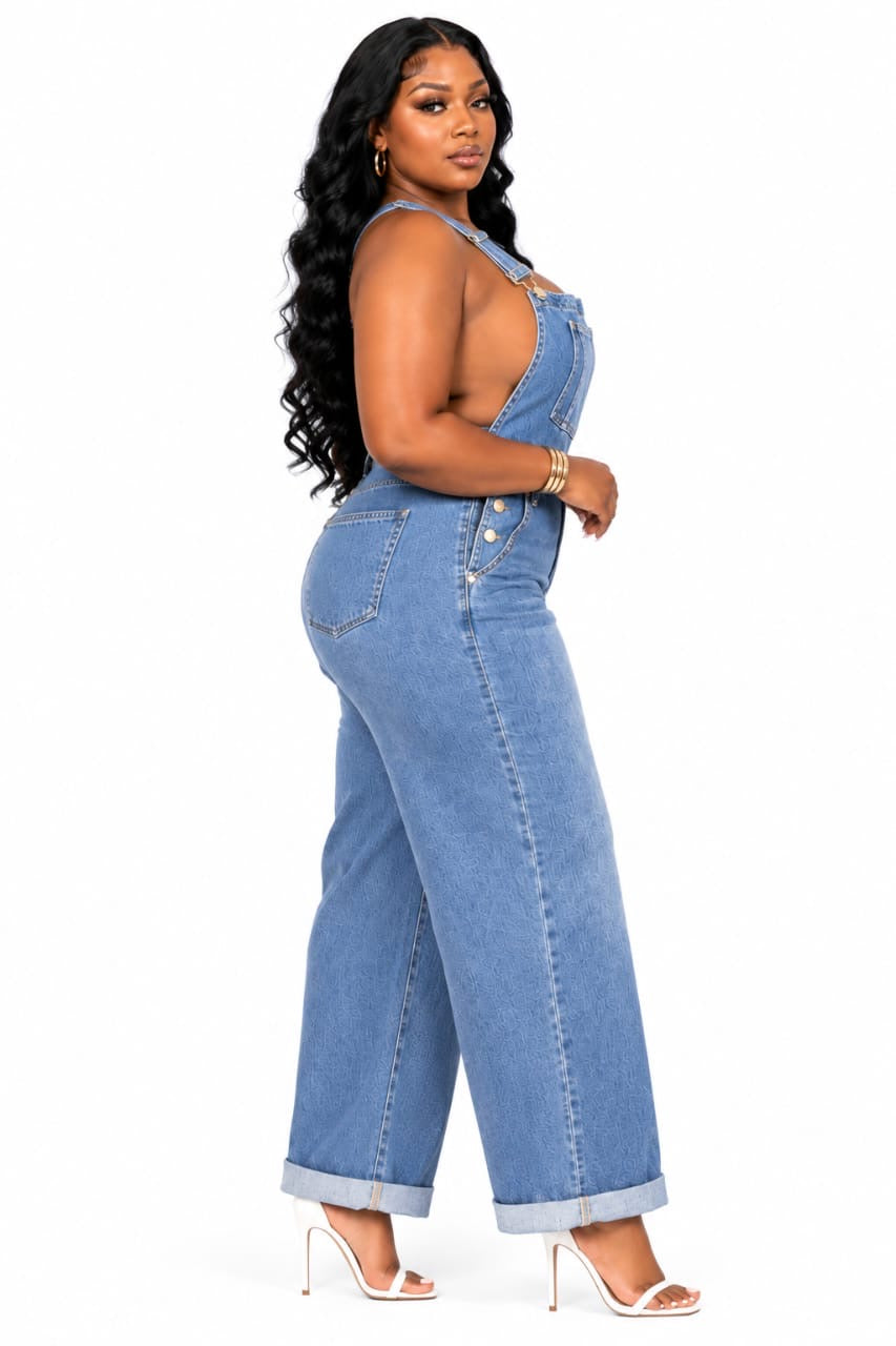 Blue Bailey Plus Size Wide-Leg Denim Overalls