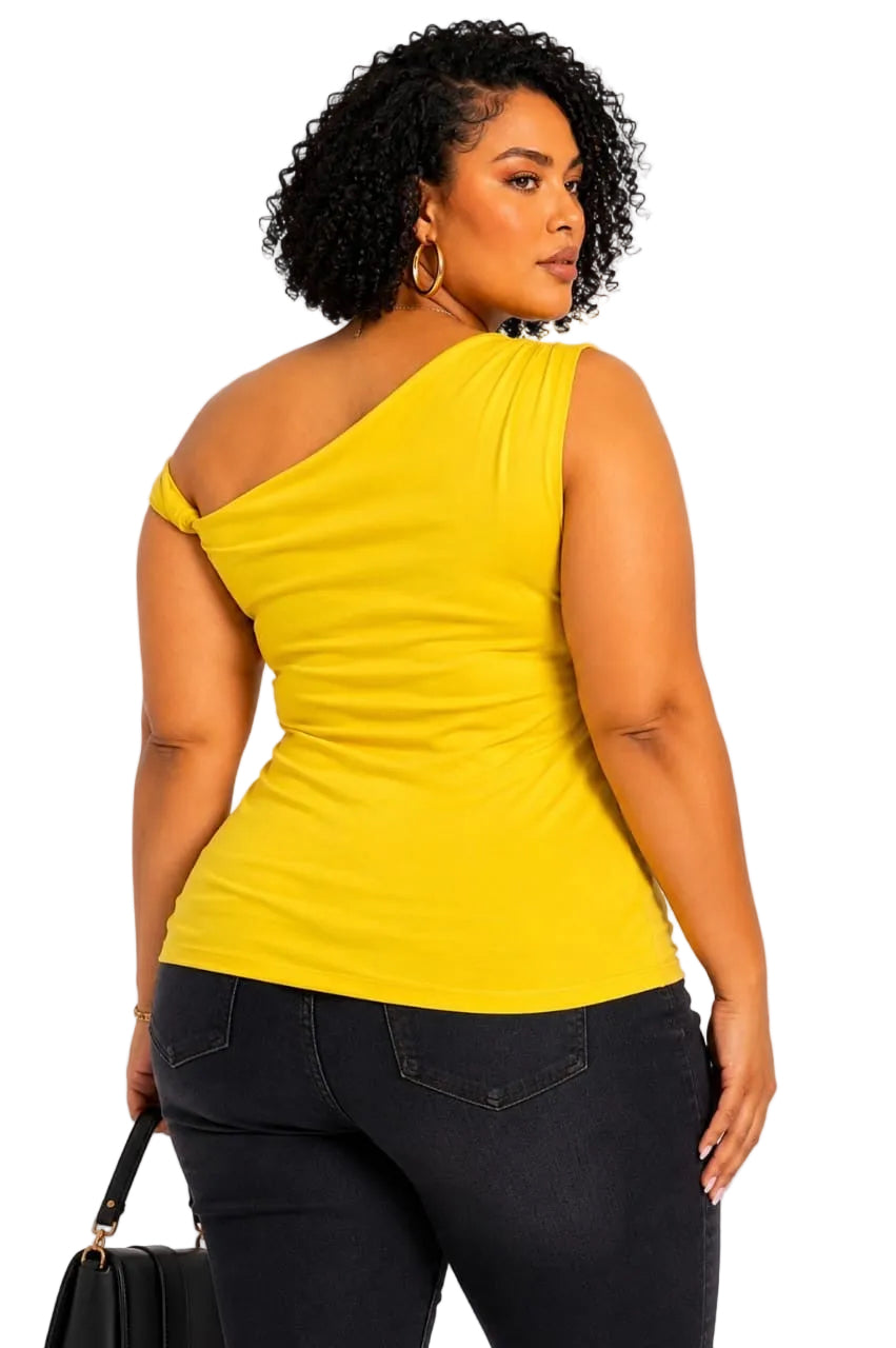 Yellow Aria Plus Size One-Shoulder Knot Top