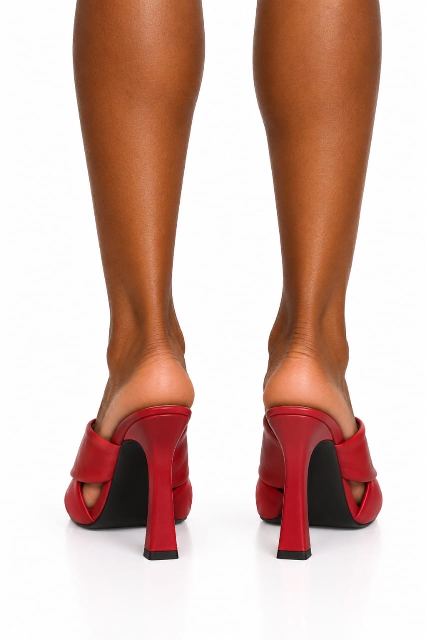 Red Maren Cross Strap Block Heel Mules