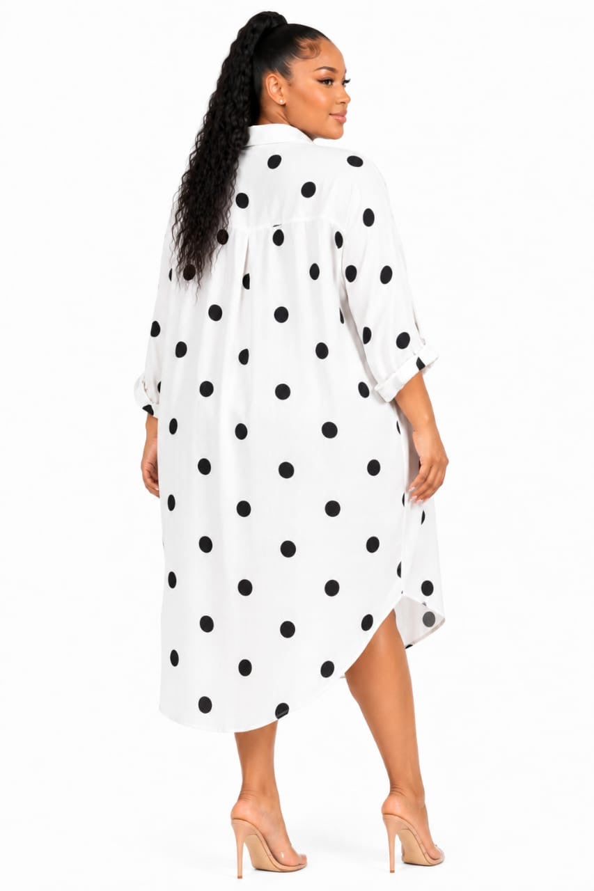 White Tessa Polka Dot Oversized Shirt Dress