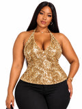 Gold Violet Plus Size Sequin Halter Top