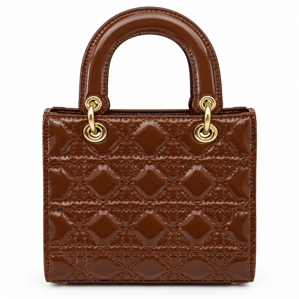 Brown Charleigh Patent Quilted Mini Tote Bag