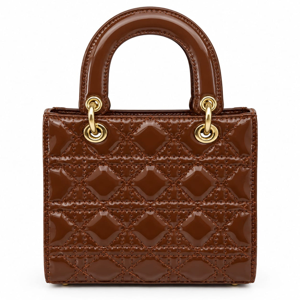 Brown Charleigh Patent Quilted Mini Tote Bag
