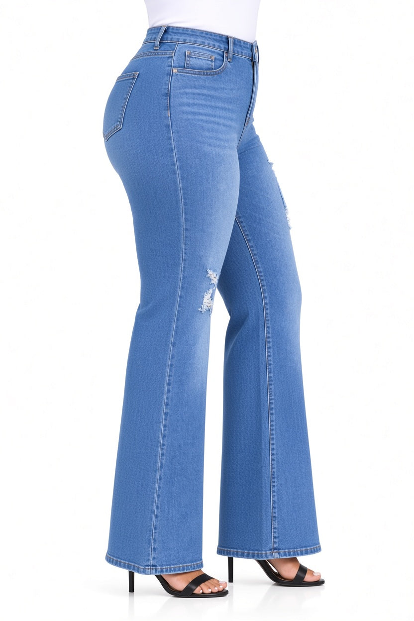 Blue Talia Plus Size Distressed Flare Jeans