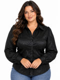Black Diana Faux Leather Button-Up Top