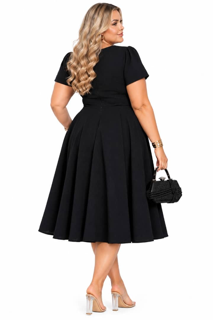 Black Nora Fit-and-Flare Midi Dress