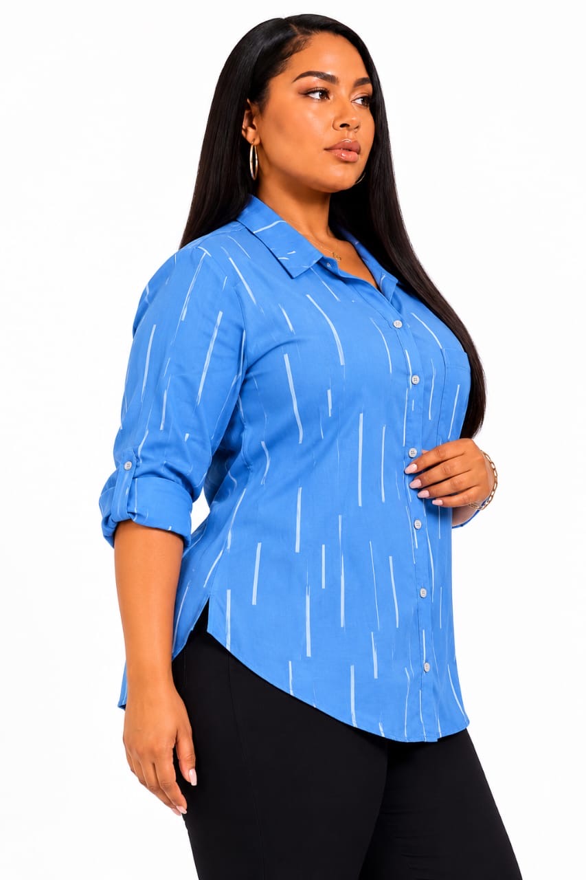 Blue Aspen Plus Size Printed Button-Up Shirt