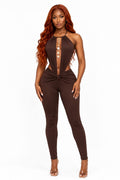 Brown Sutton Halter Cutout Jumpsuit