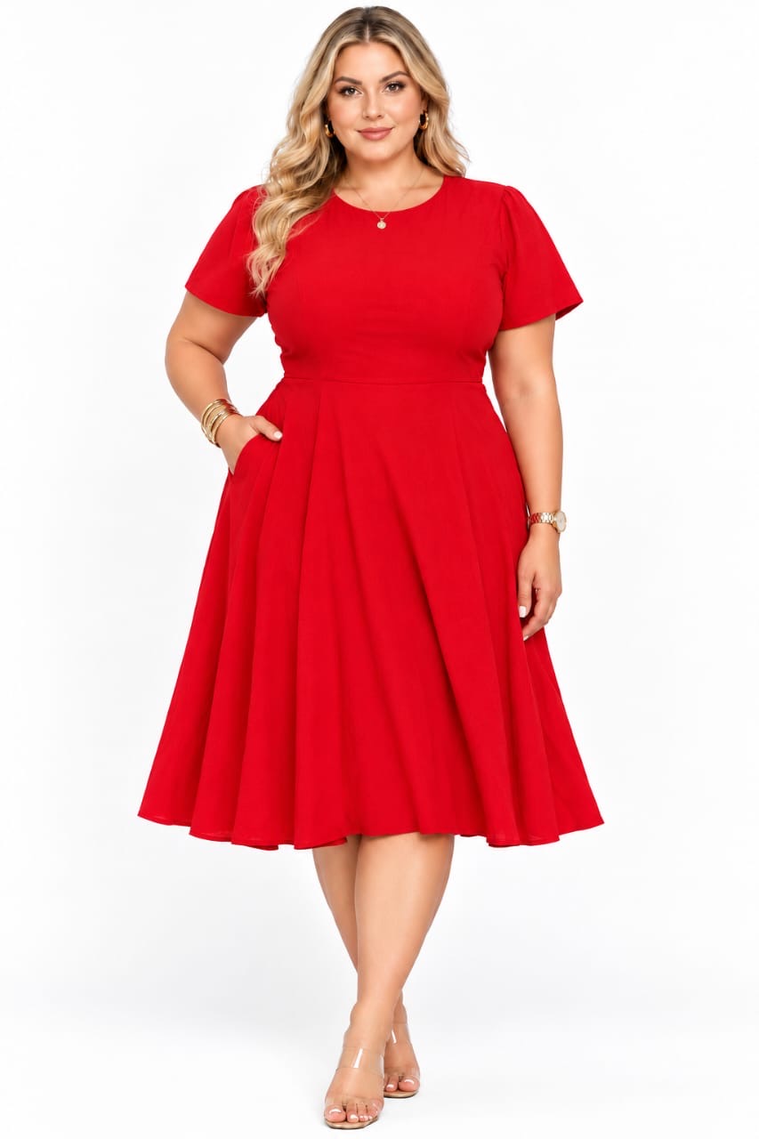 Red Nora Fit-and-Flare Midi Dress