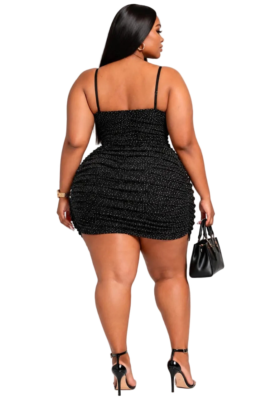 Black Paige Plus Size Sparkle Ruched Mini Dress