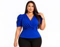 Royal Blue Aria Plus Size Puff Sleeve Peplum Top