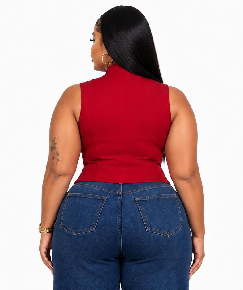 Red Nina Military Button Vest
