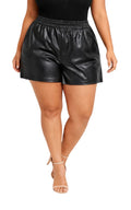 Black Nova Faux Leather Plus Size Shorts
