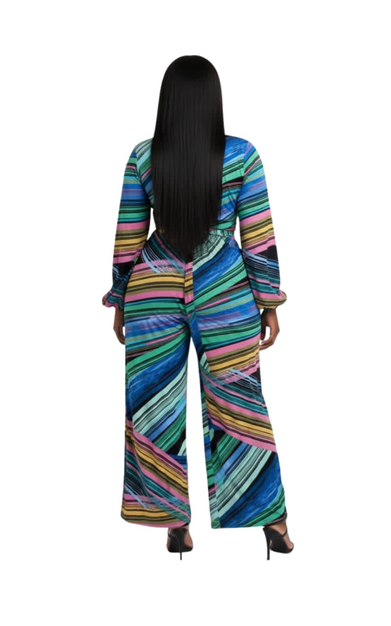 Multicolor Abstract Ariana Plus Size Wrap Wide Leg Jumpsuit