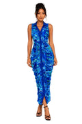 Blue Sophia &nbsp;Ruched Button-Front Midi Dress
