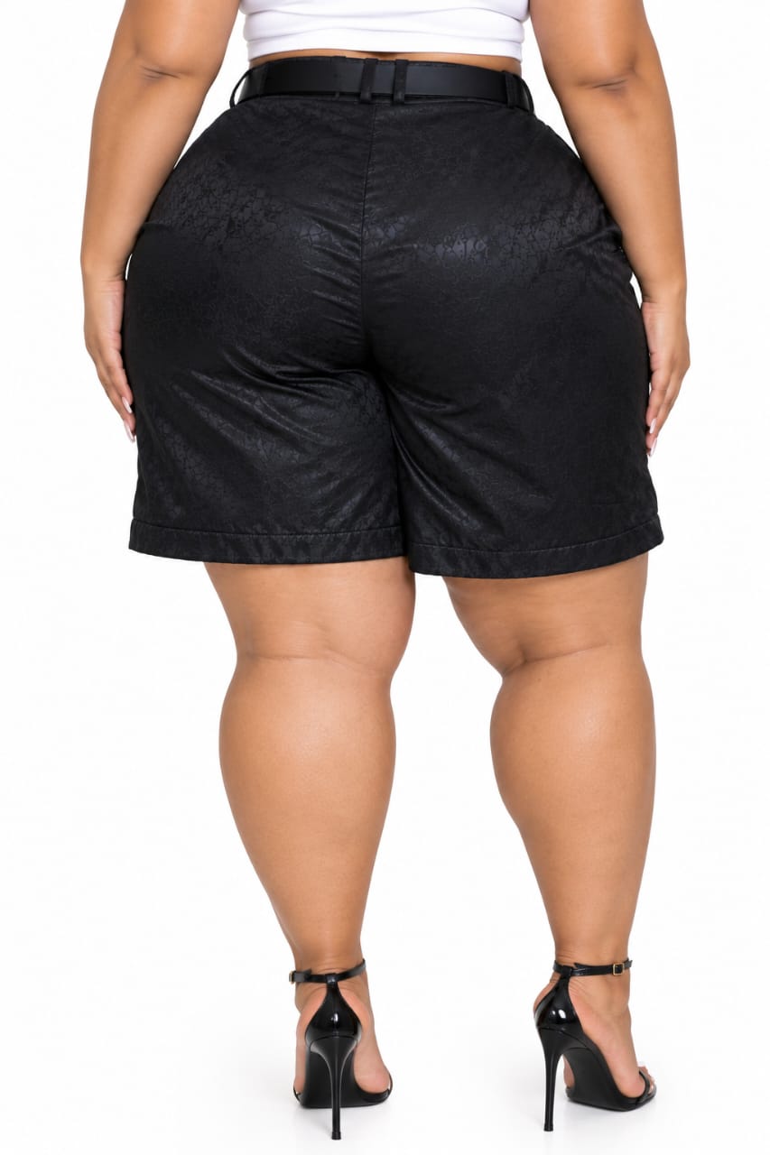 Black Noelle Textured Belted Bermuda Shorts