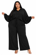 Black Aria Button-Up Top &amp; Wide-Leg Pants Set