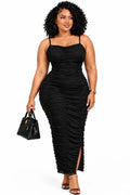 Black Lana Beaded Ruched Midi Dress