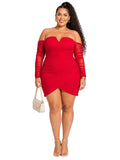Red Elena Plus Size Mesh Ruched Mini Dress