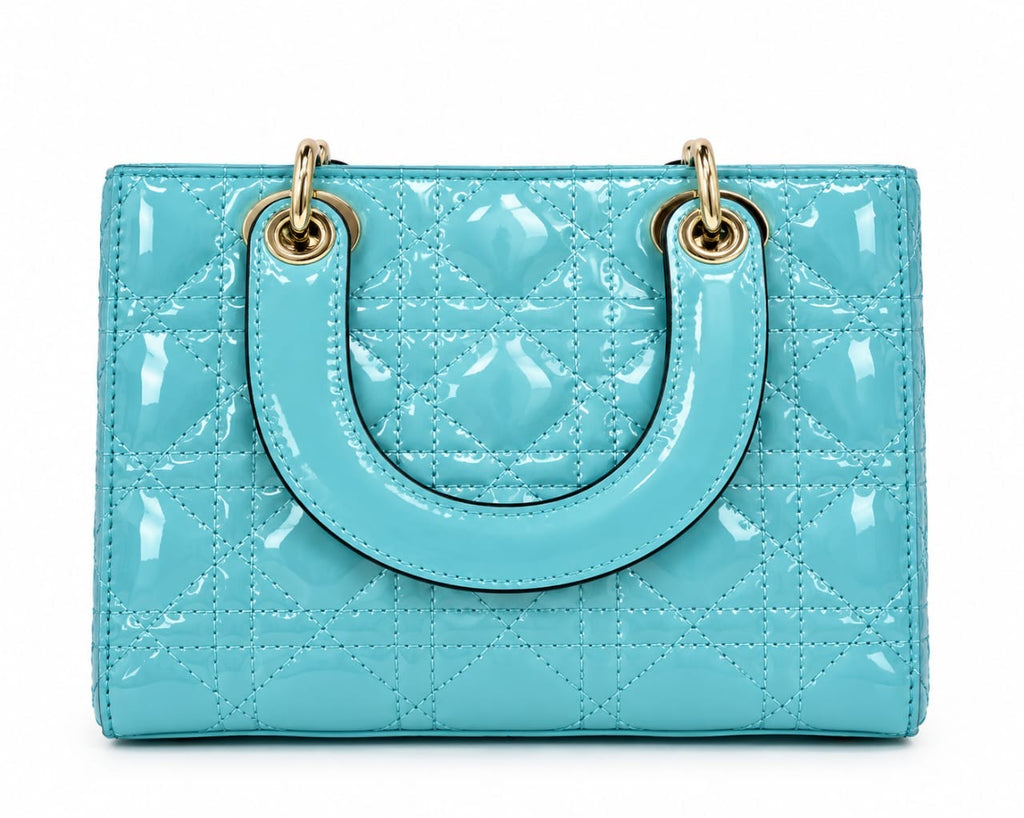 Turquoise Elsie Patent Quilted Mini Tote Bag