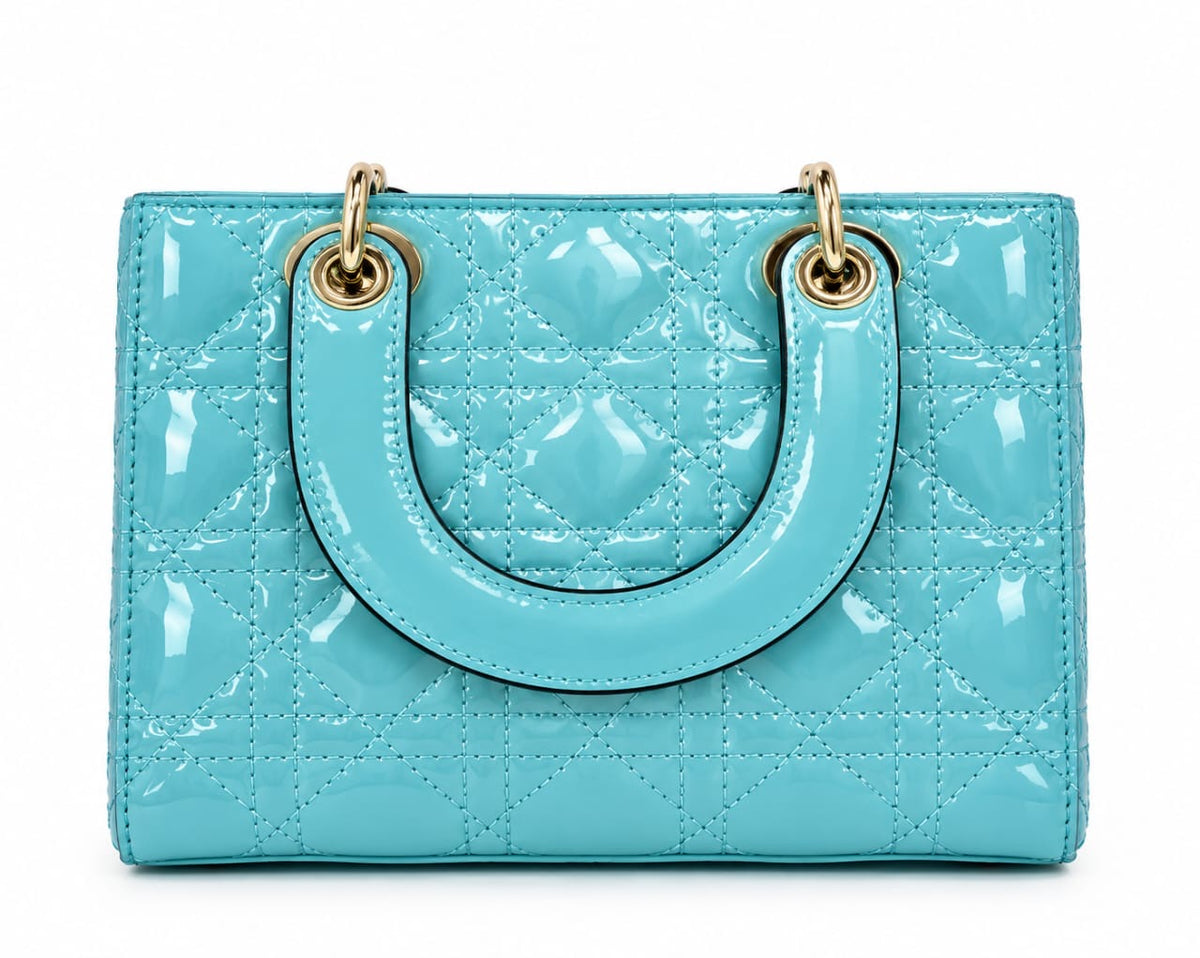 Turquoise Elsie Patent Quilted Mini Tote Bag