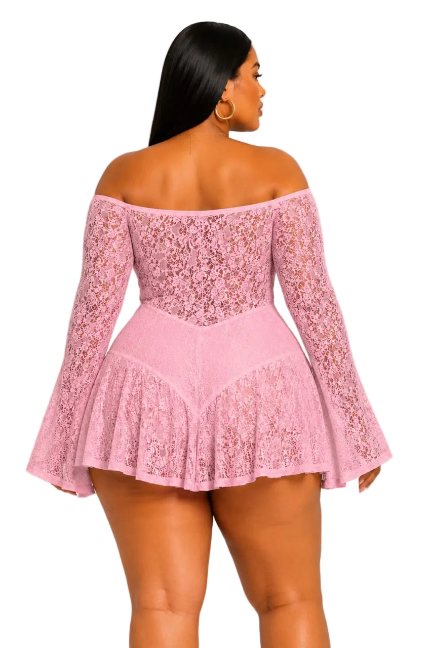 Pink Lace Off-Shoulder Brielle Plus Size Mini Dress