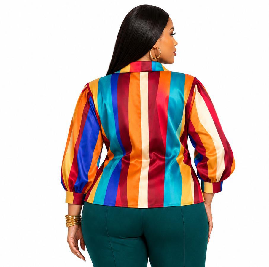 Multicolor Finley Plus Size Collared Top Shirt