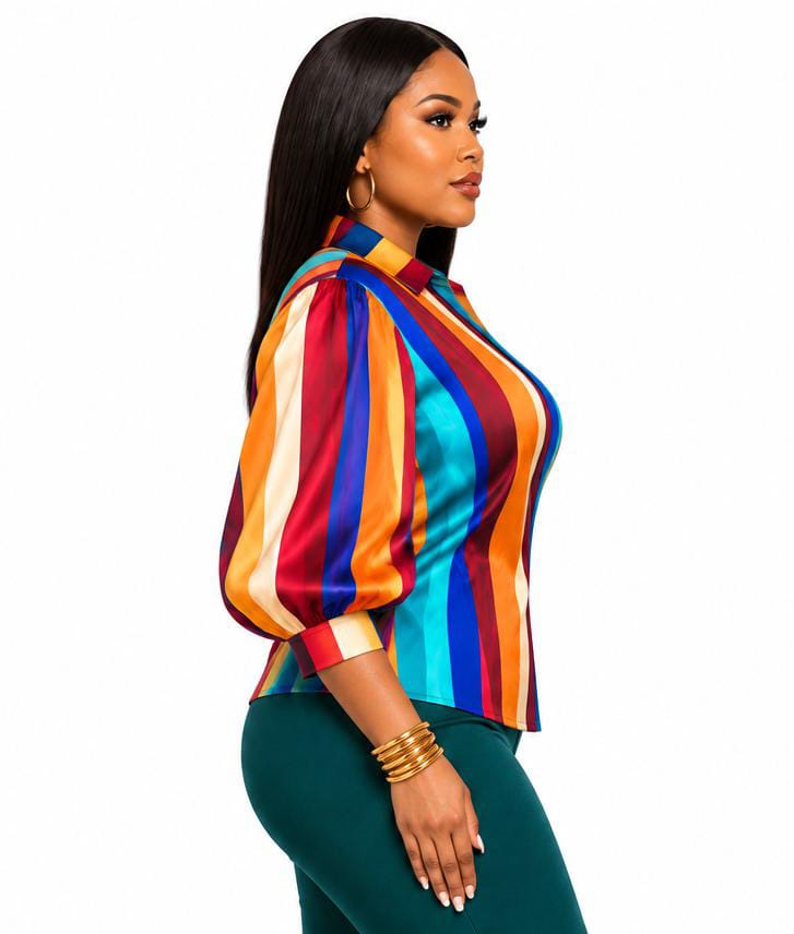 Multicolor Finley Plus Size Collared Top Shirt