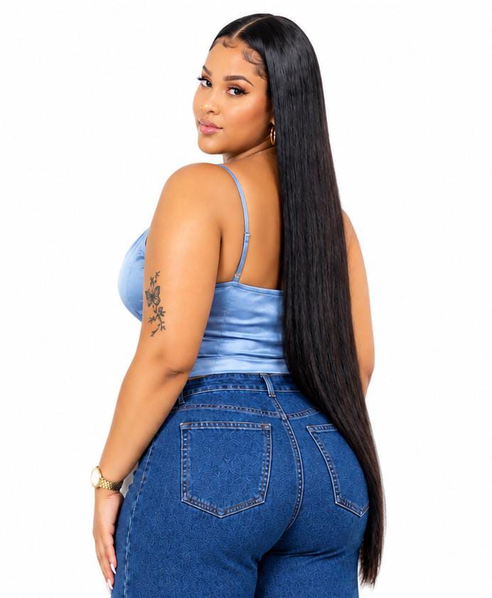 Blue Kendall Plus Size Satin Cowl Neck Top