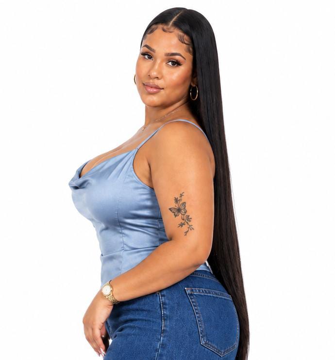 Blue Kendall Plus Size Satin Cowl Neck Top