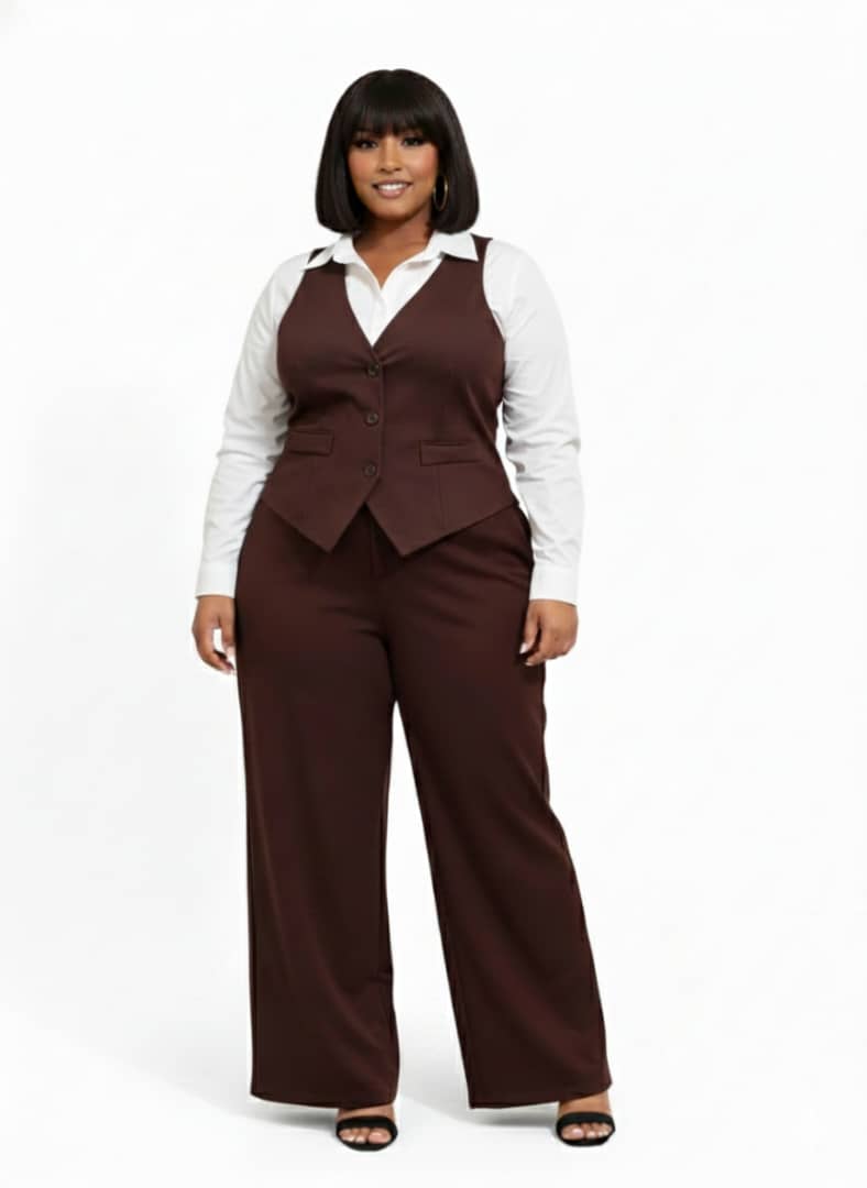 Taylor Rust Brown Plus Size Vest & Pant Set