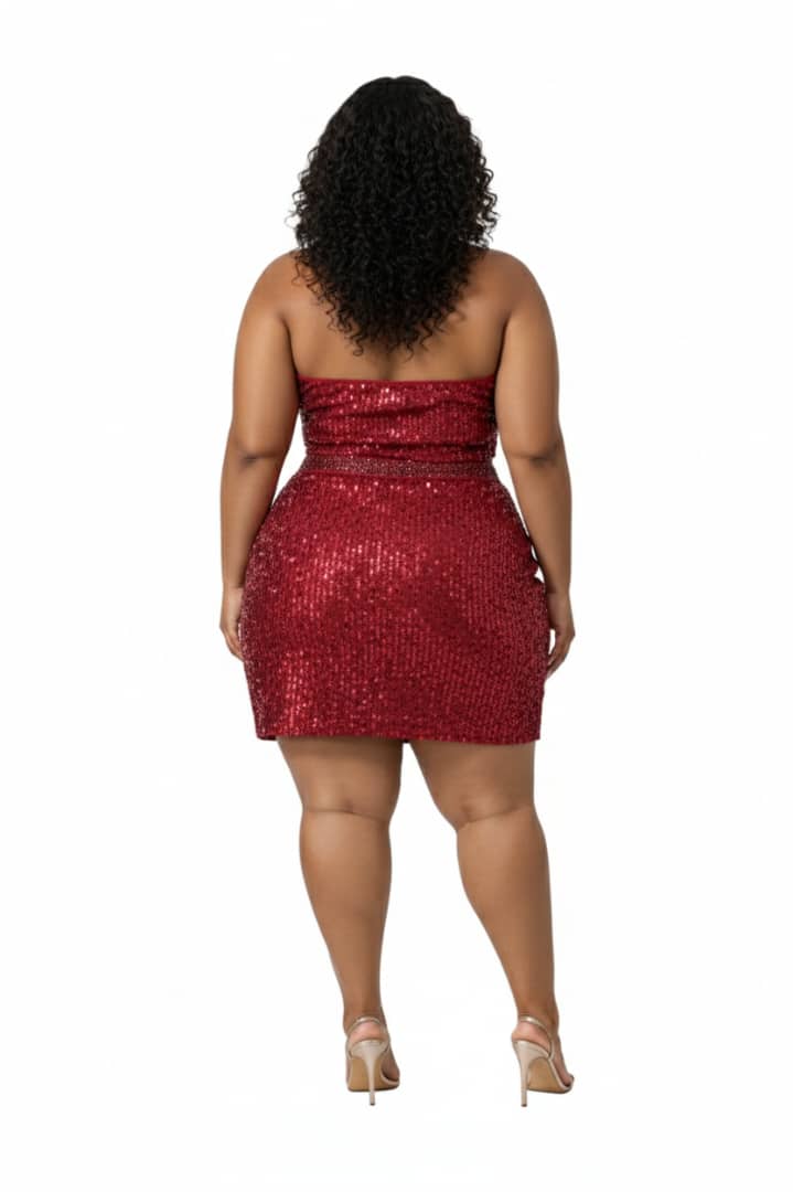 Vera Vogue Red Sequin Plus Size Halter Skirt Set