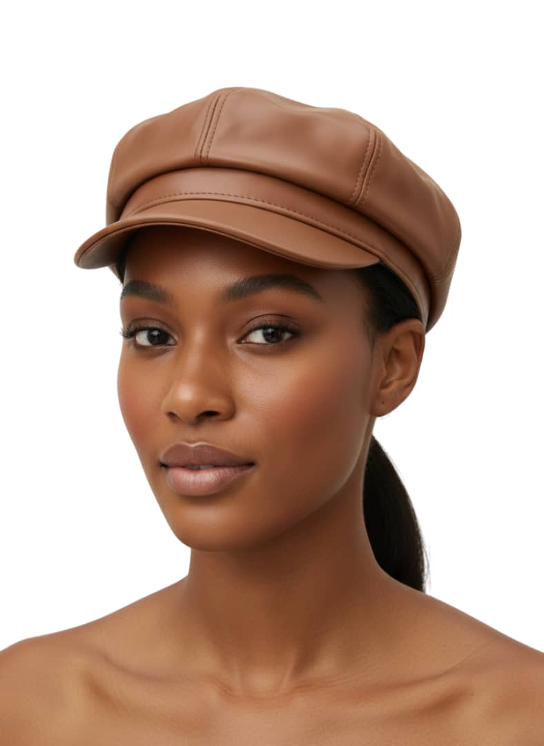 Camel Sasha Faux Leather Hat