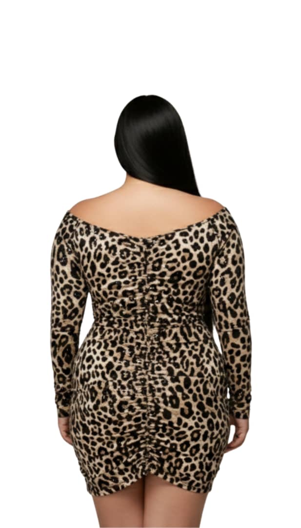 Leopard Maya Off-Shoulder Long Sleeve Dress