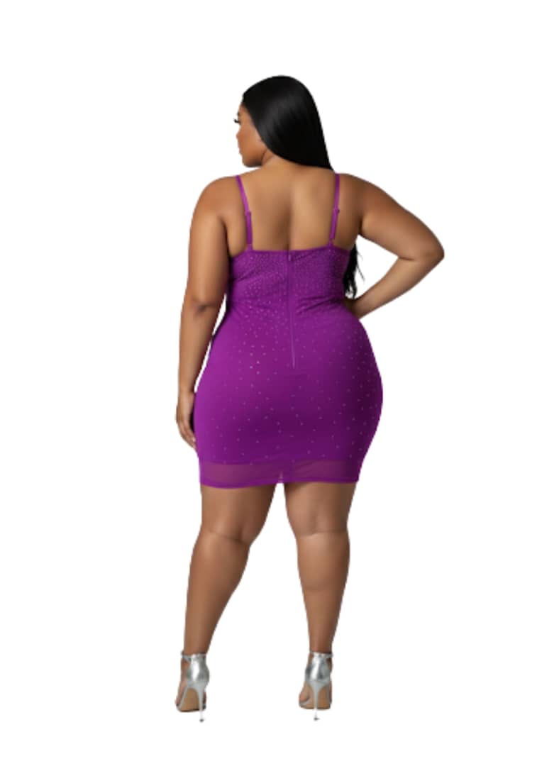 Sandy Purple Rhinestone Mini Dress