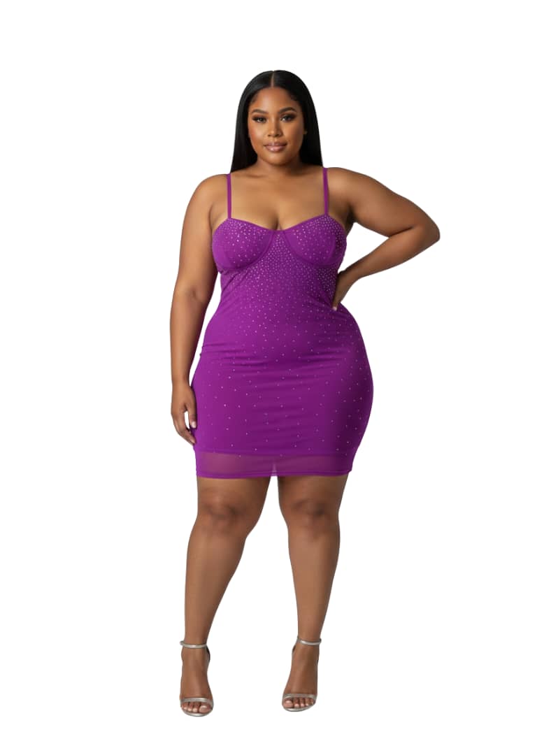 Sandy Purple Rhinestone Mini Dress