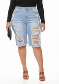 Blue Sienna Plus Size Distressed Denim Shorts