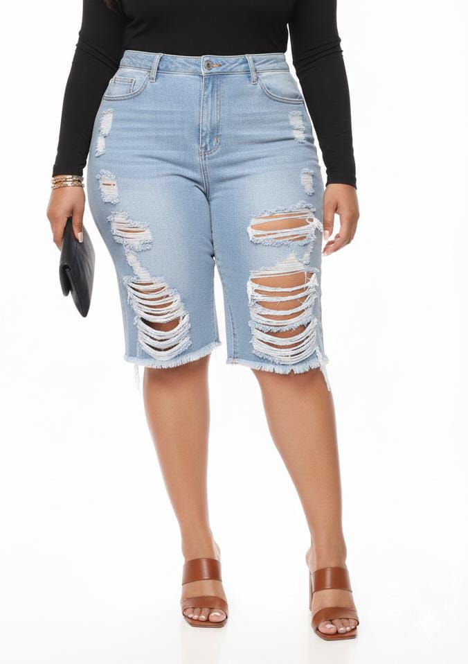 Blue Sienna Plus Size Distressed Denim Shorts