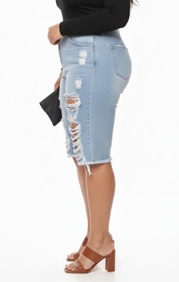 Blue Sienna Plus Size Distressed Denim Shorts