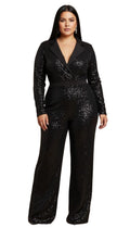 Black Sequin Harper Plus Size Wrap Jumpsuit