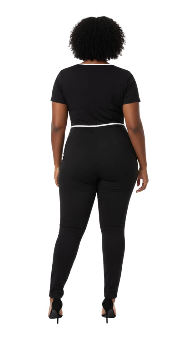 Black White Stripe Natalie Plus Size Zip-Front Jumpsuit
