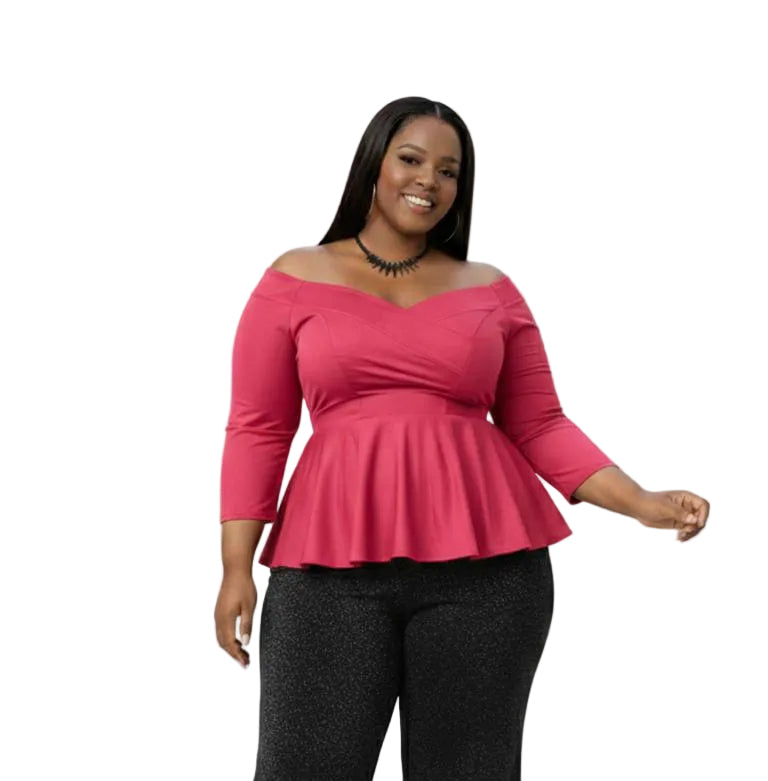 Pink Jessica Plus Size Off Shoulder Peplum Top